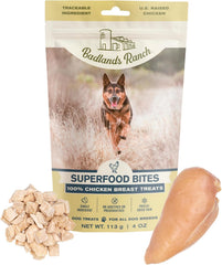 Badlands Ranch Superfood Bite freeze-dried chicken pieces illustrate texture that preserves natural flavor.
