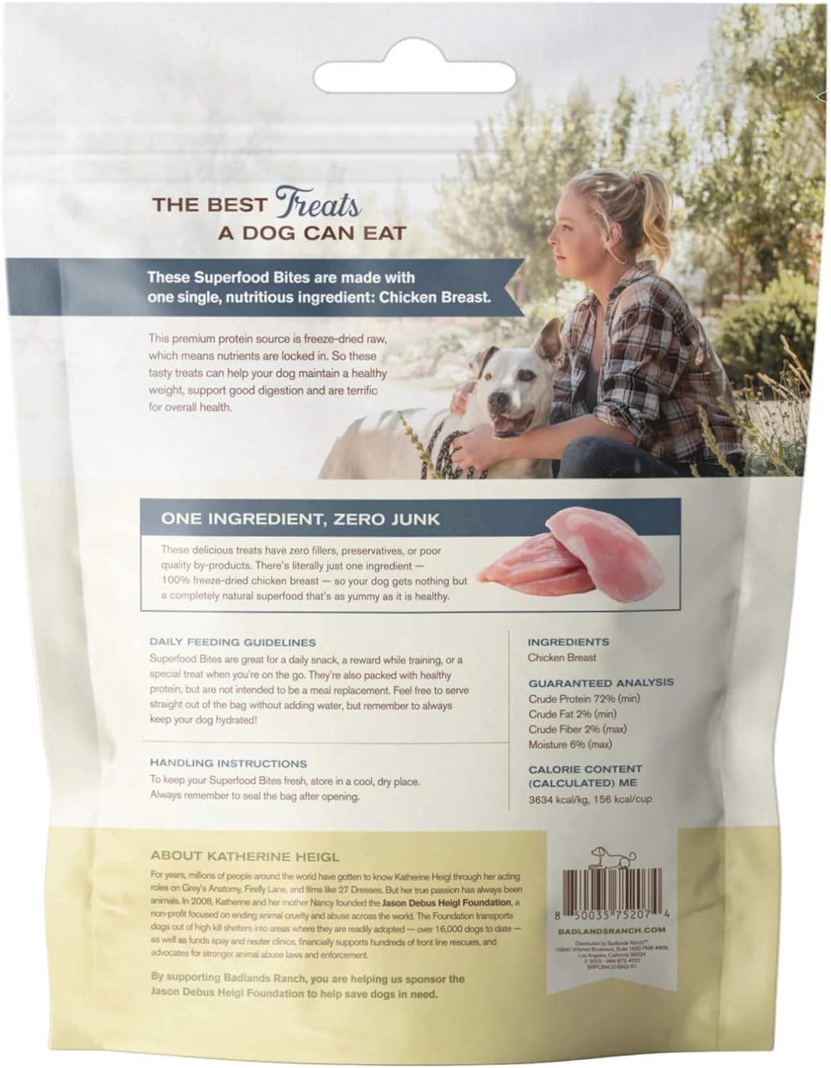 Badlands Ranch Superfood Bite Katherine Heigl branding shot reinforces trusted, premium snack choice.