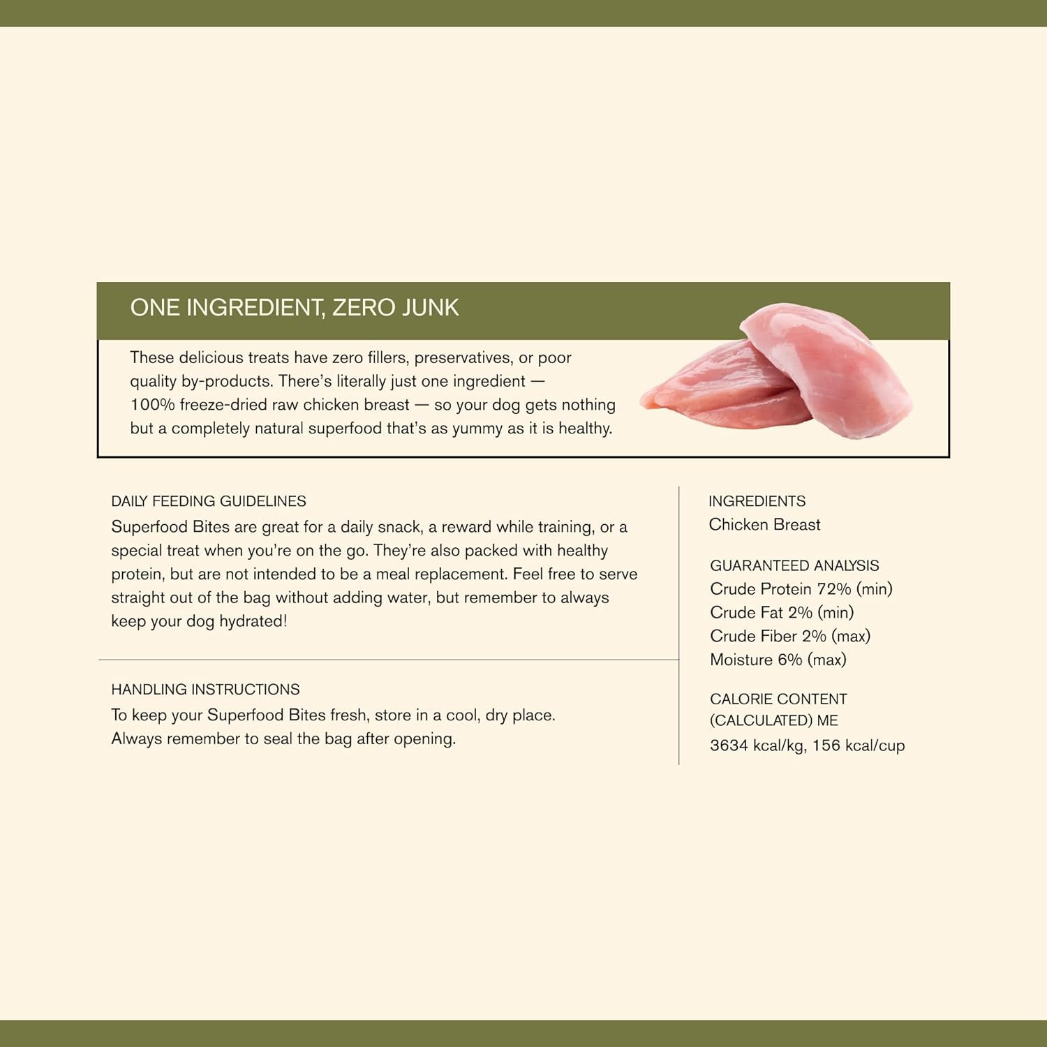 Badlands Ranch Superfood Bite USA-raised chicken breast highlight quality and origin.