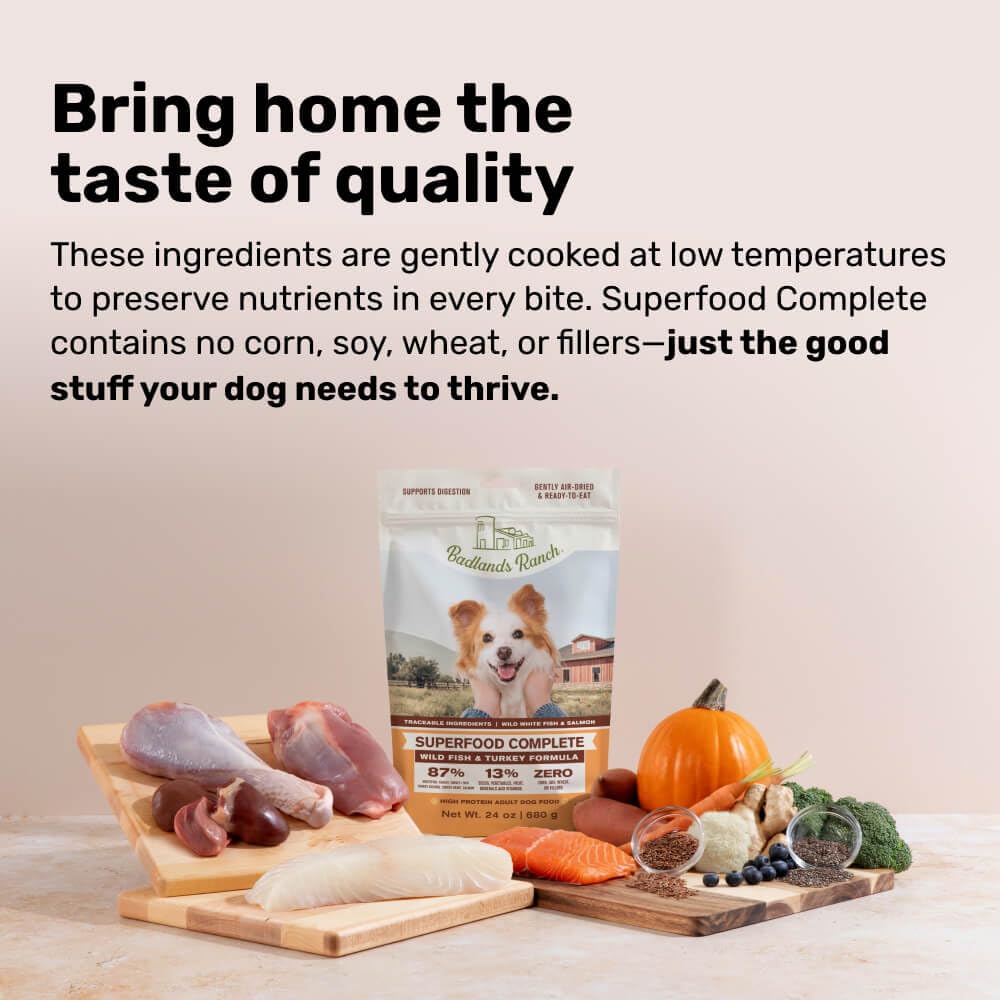 Badlands Ranch Superfood Complete texture close-up highlights air-dried surface.