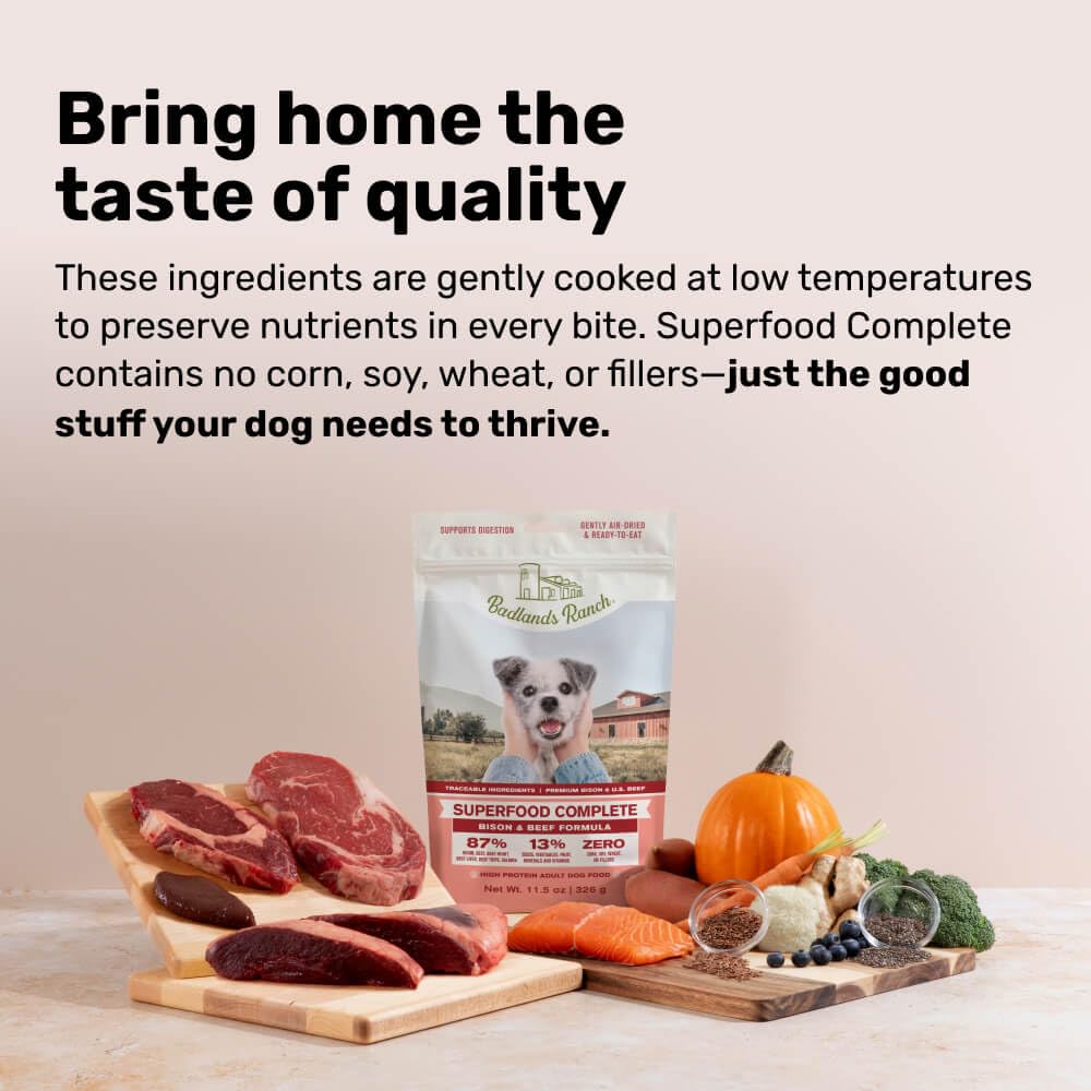 BADLANDS RANCH Superfood Complete no-fillers label signals clean ingredients.