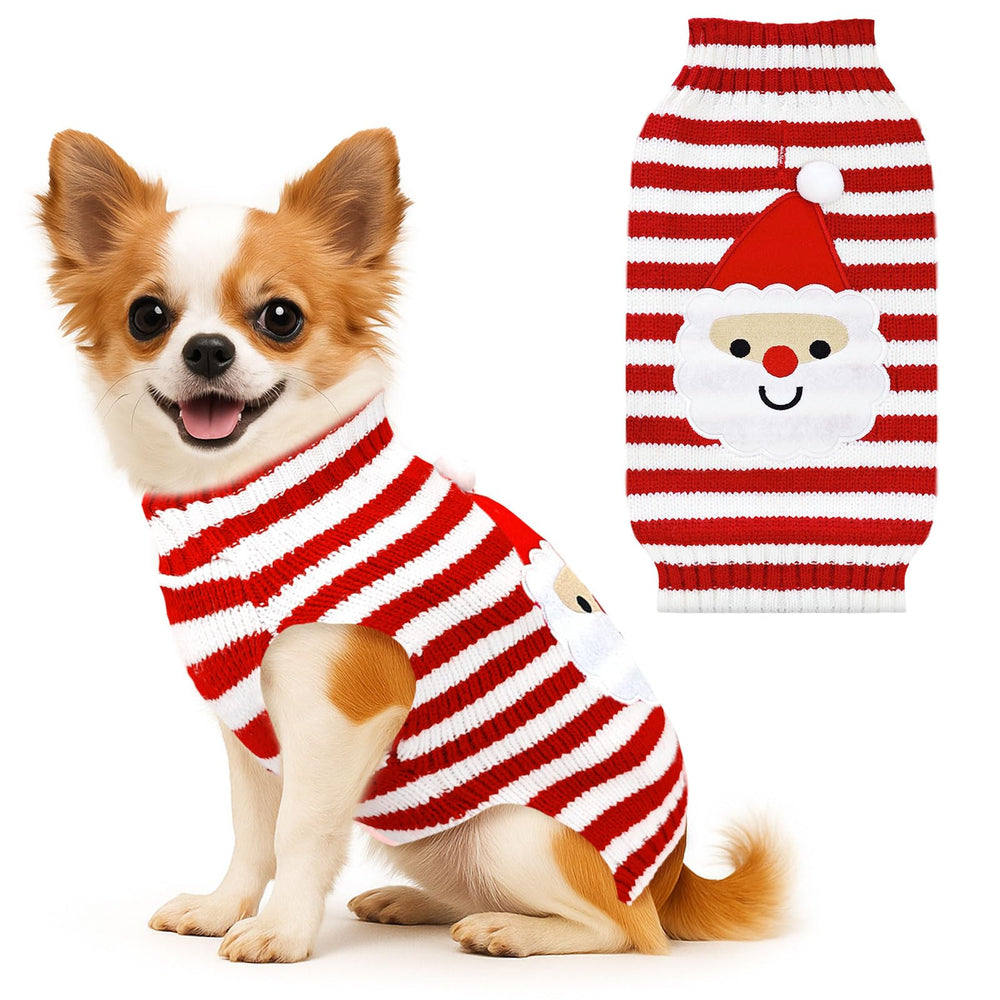 BAEJMJK dog christmas sweater striped red Santa on pup for warm holiday walks