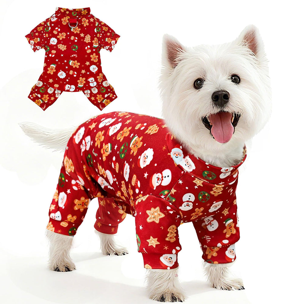 BAEJMJK Santa-print dog pajamas front view for festive family photos