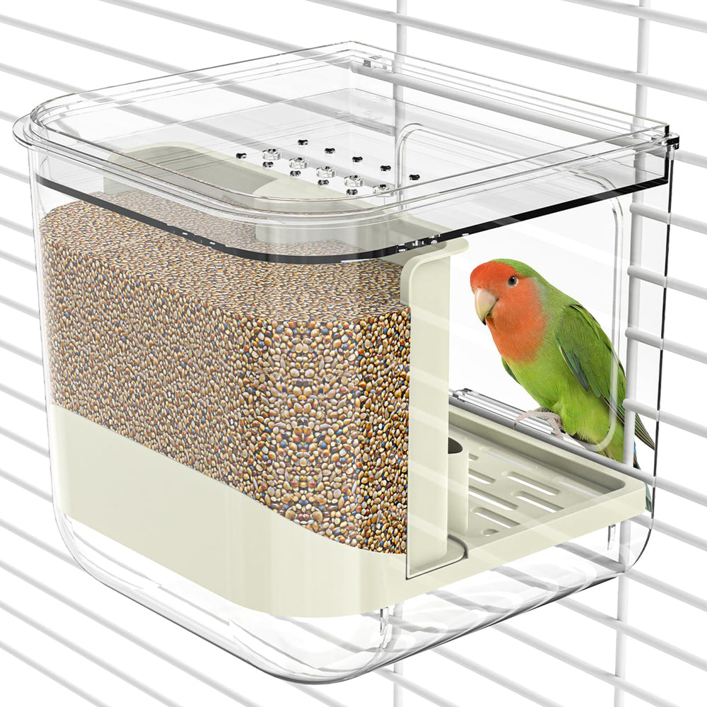 BAGHPBM No Mess Automatic Bird Feeder hanging with stable hooks for easy cage setup and feeding