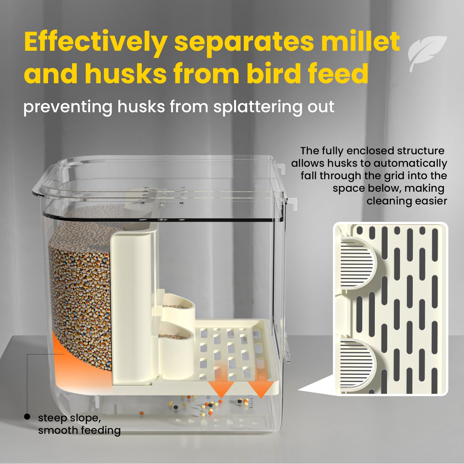BAGHPBM No Mess Automatic Bird Feeder transparent container for monitoring seed levels at a glance