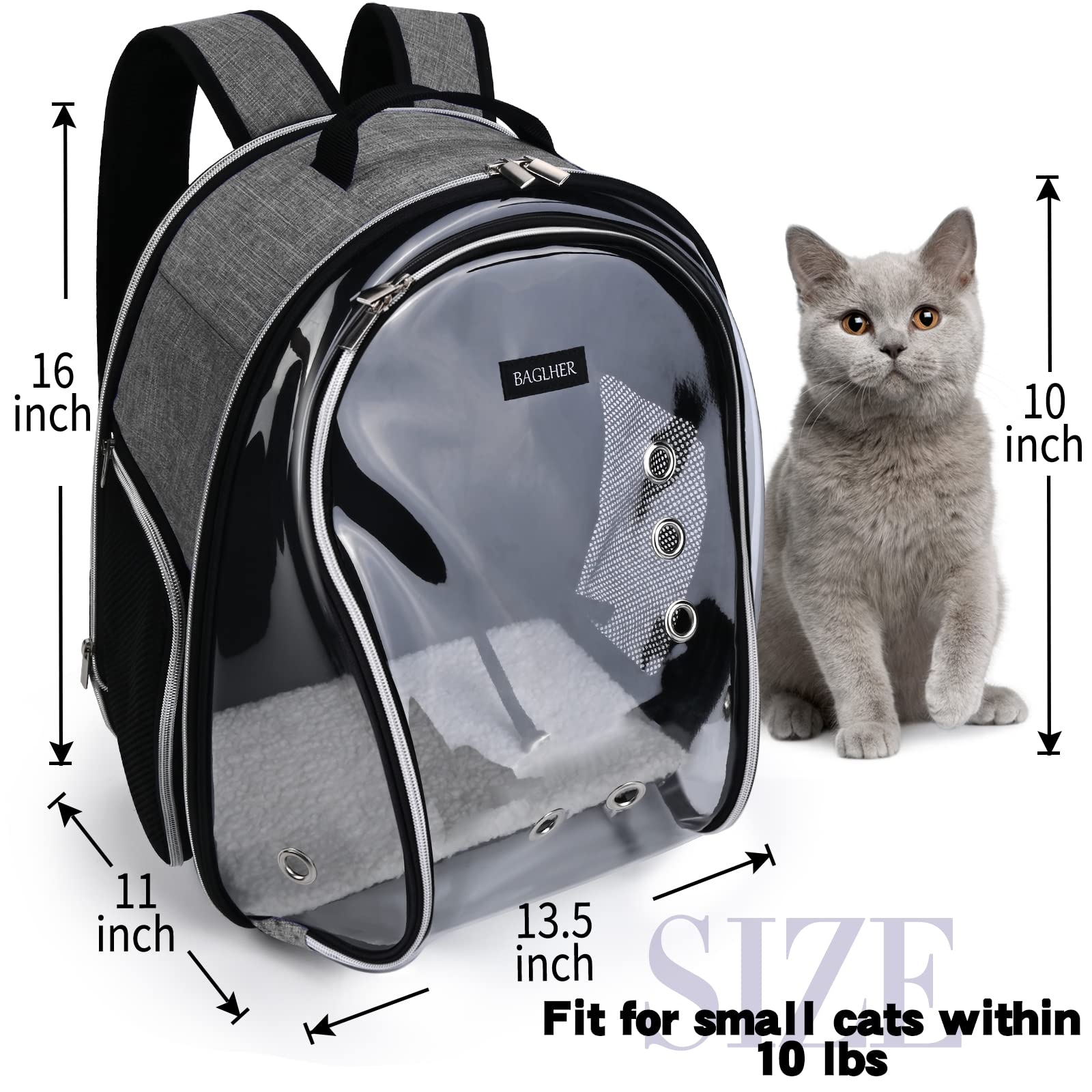 BAGLHER cat backpack bubble removable mat for quick cleaning