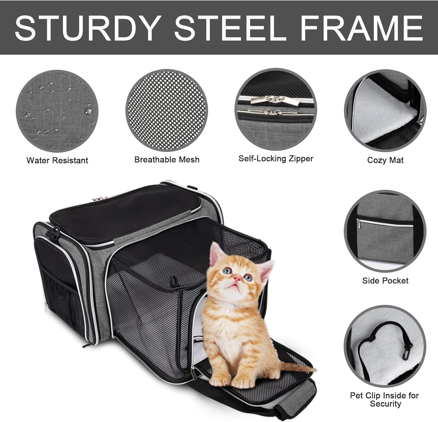 BAGLHER cat carrier breathable mesh offers visibility and ventilation during trips.