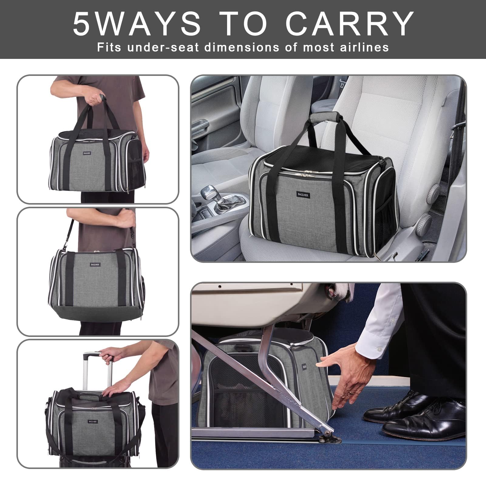 BAGLHER cat carrier durable polyester construction withstands frequent trips.