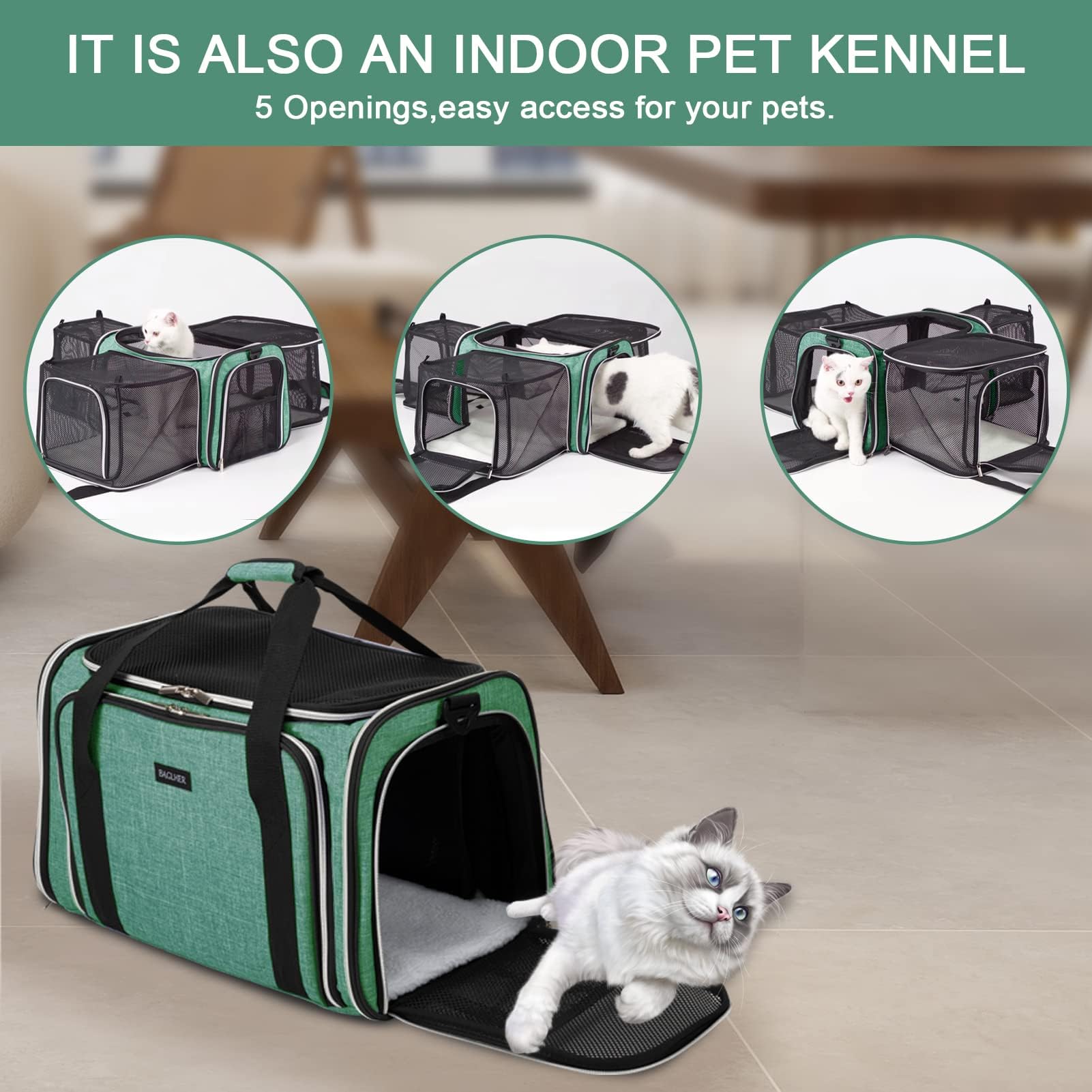 BAGLHER cat carrier expandable on 3 sides for extra space during travel