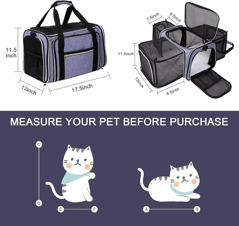 BAGLHER cat carrier expandable-3-sides shows extra space for a relaxed pet during travel.