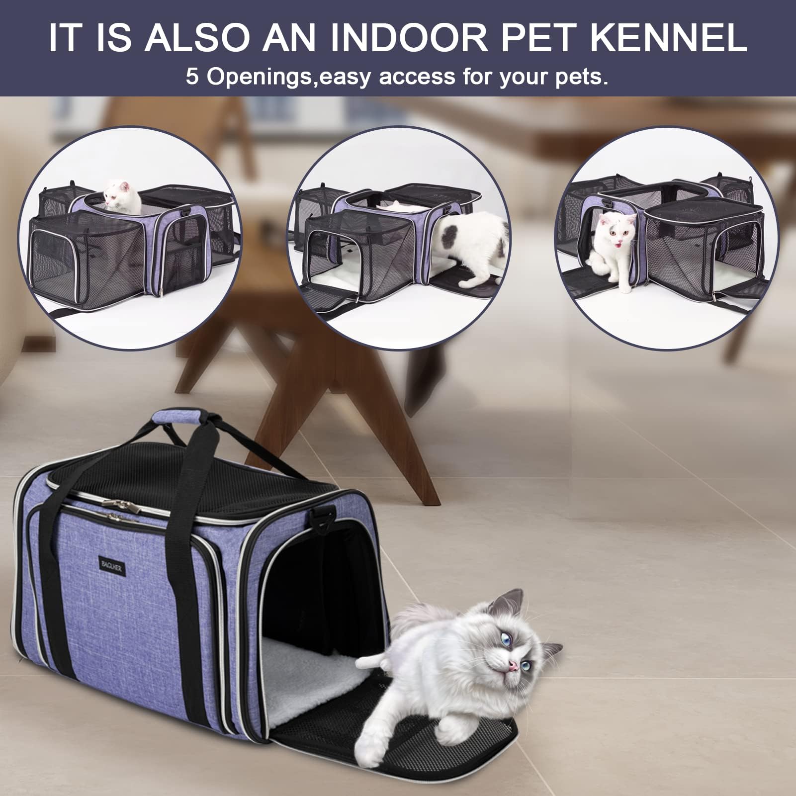 BAGLHER cat carrier removable-fleece-pad provides cozy padding for nap-friendly rides.
