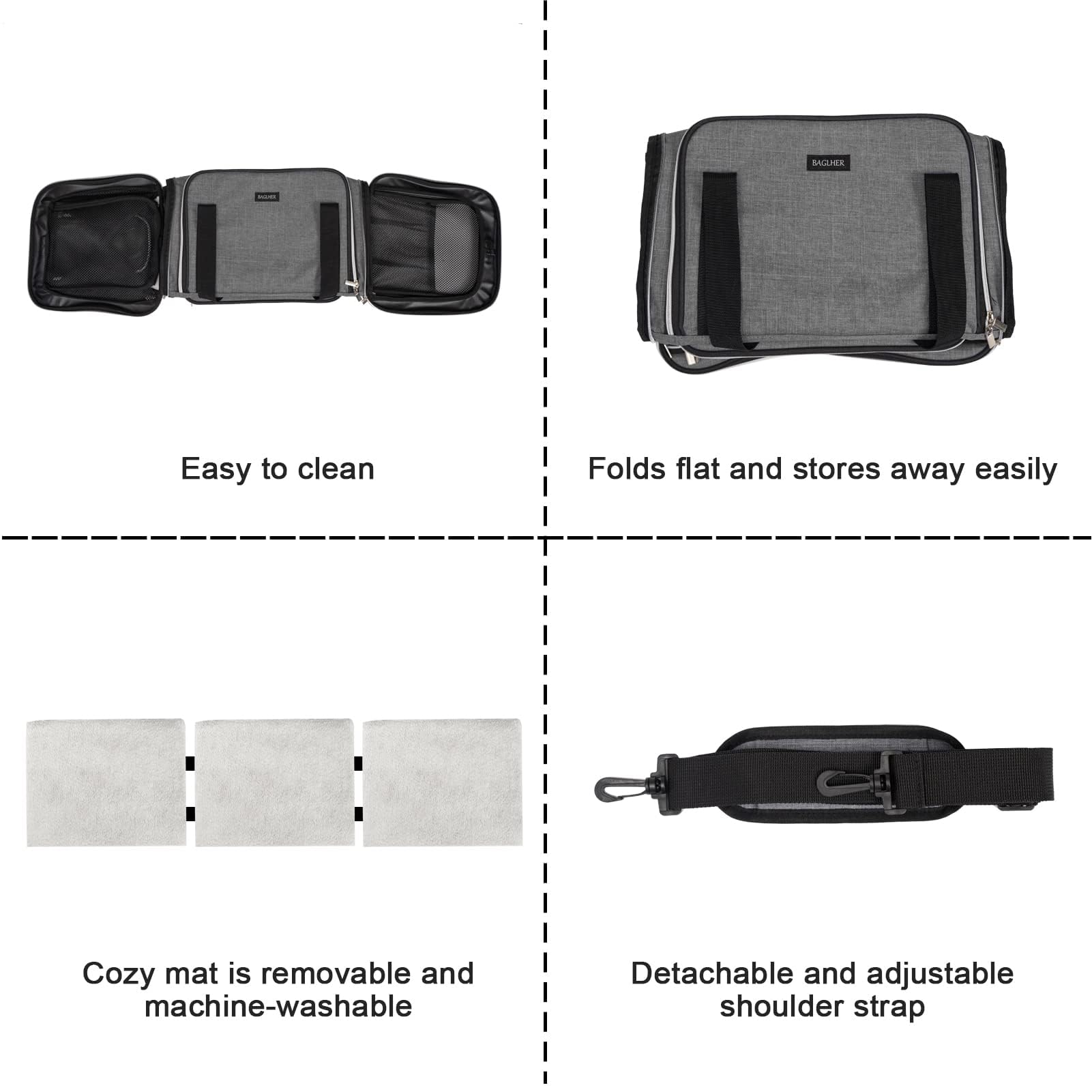 BAGLHER cat carrier under-seat compatibility supports TSA-compliant air travel.