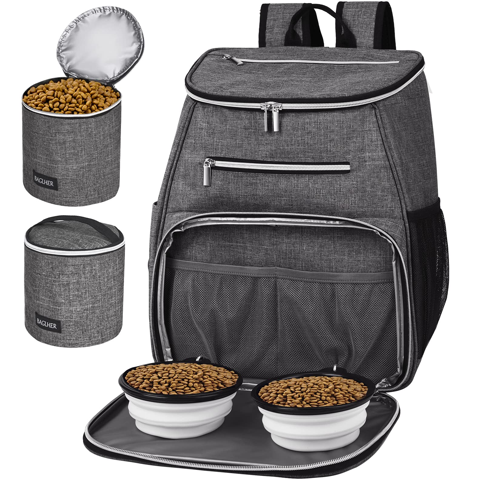 BAGLHER dog travel backpack front pocket open for quick feeding on the go