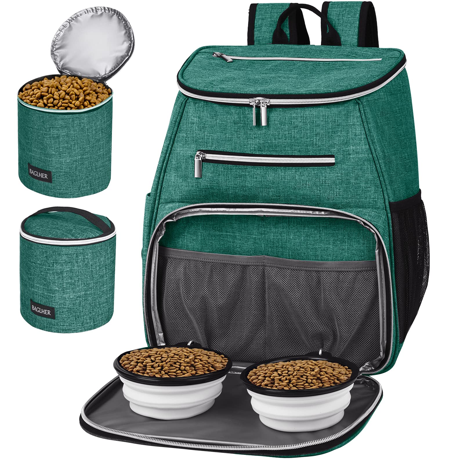 BAGLHER dog travel backpack green front view, durable and weather-resistant for outdoor trips.