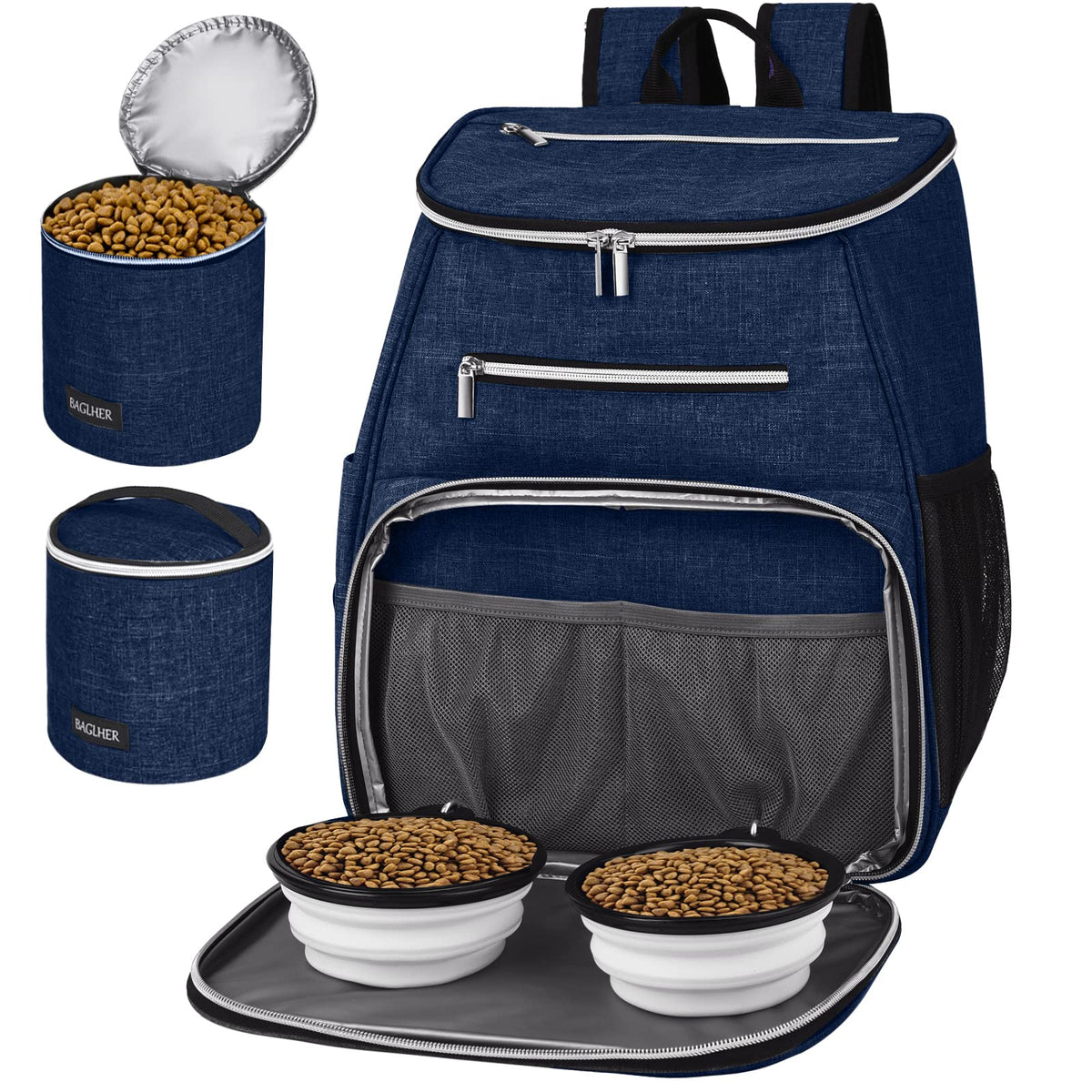 BAGLHER dog travel bag backpack in dark blue showing ergonomic straps for comfortable carries.