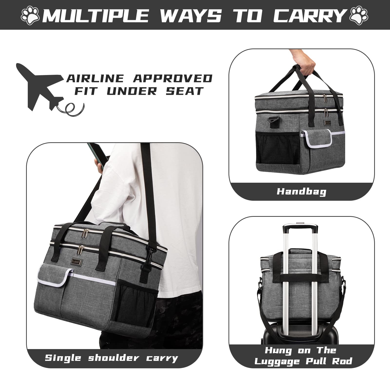 BAGLHER dog travel bag double layer design maximizes organization during travel