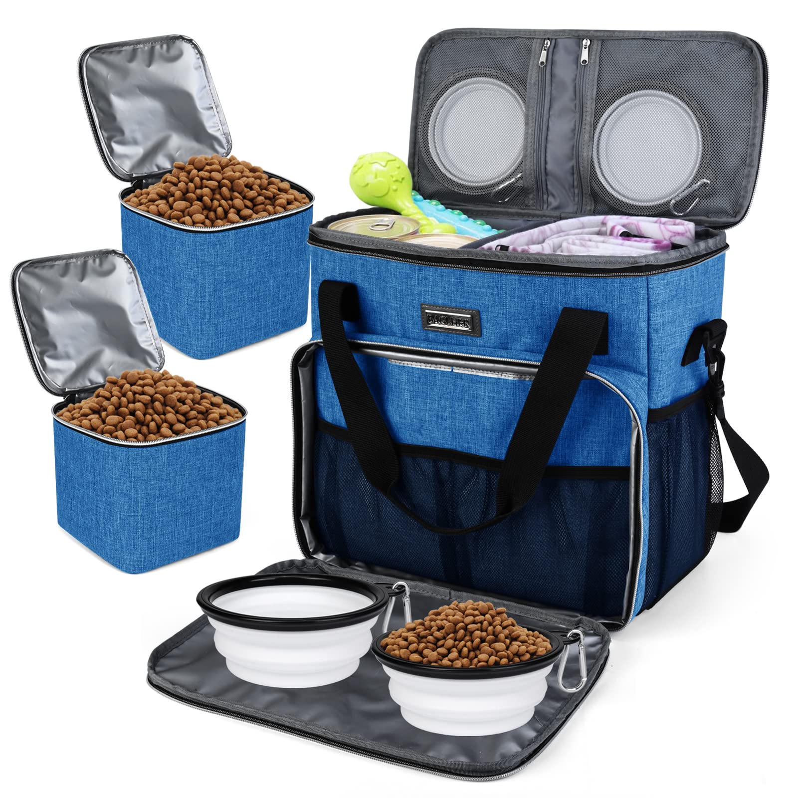 BAGLHER Dog Travel Bag front view showing organized pockets for easy packing