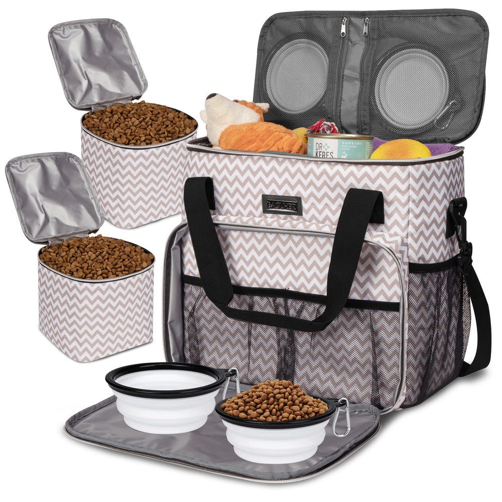 BAGLHER dog travel bag opened shows full interior organization for easy packing.
