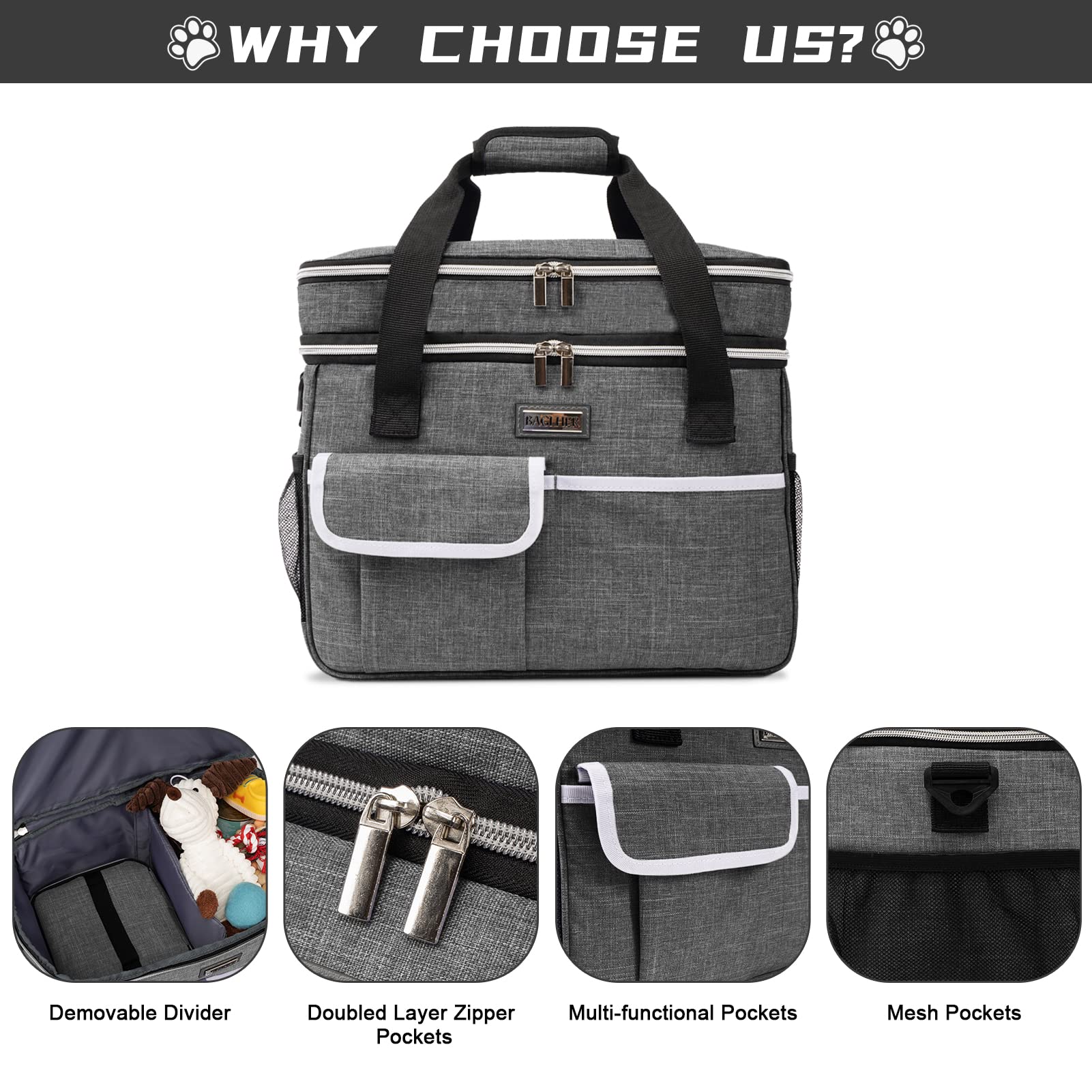 BAGLHER dog travel bag side pockets highlighting organized travel accessories