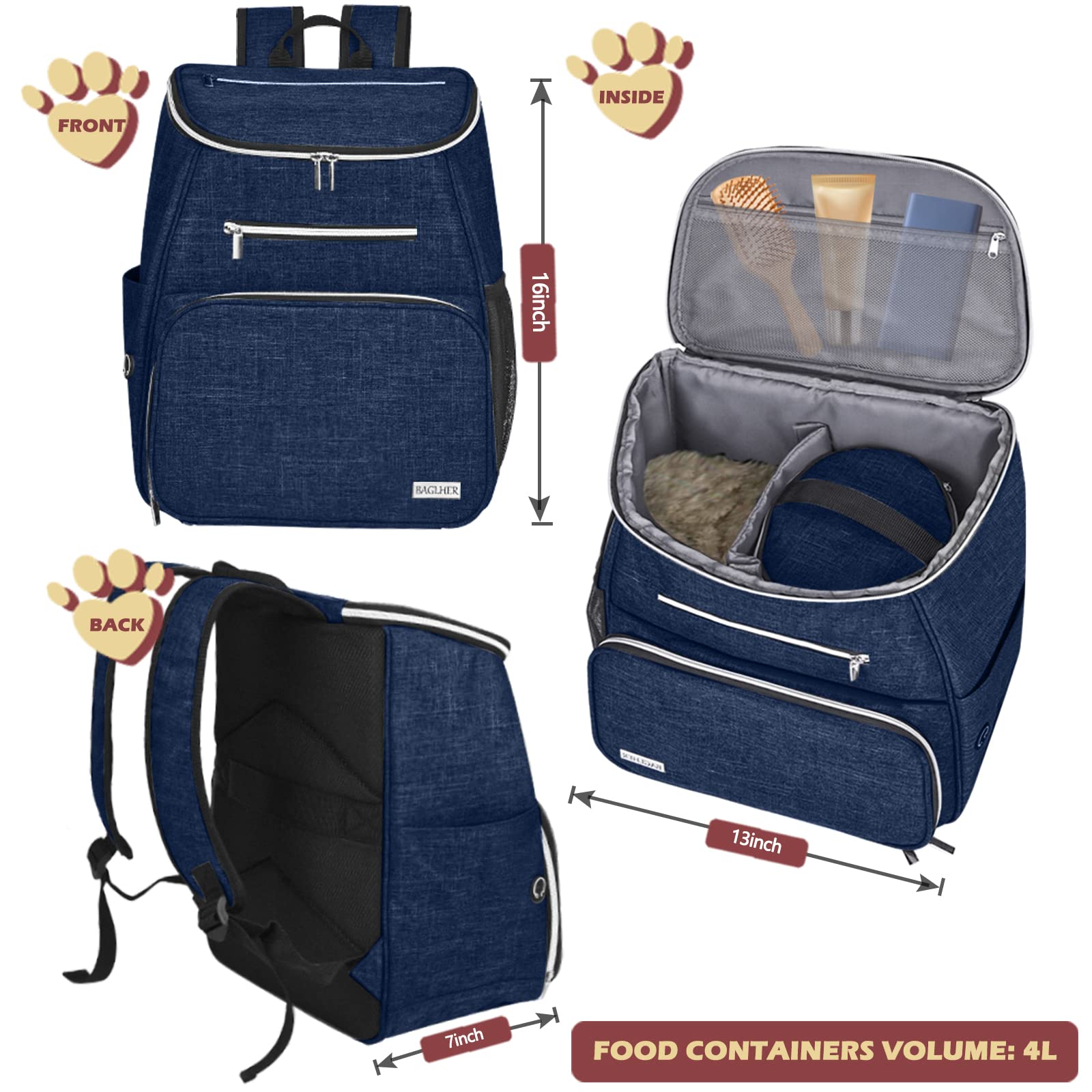 BAGLHER dog travel bag with silicone collapsible bowls ready for mess-free meals.
