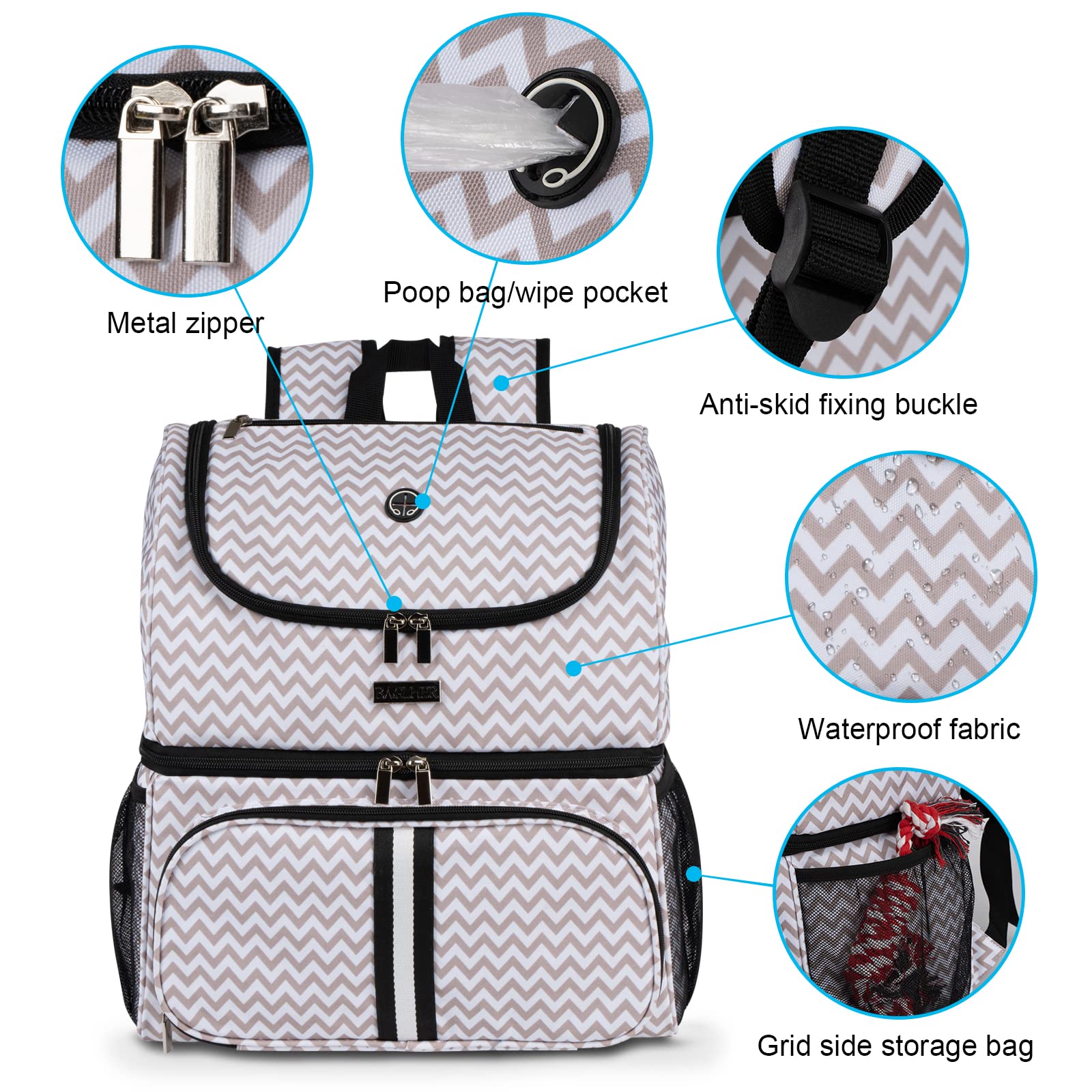 BAGLHER waterproof polyester material protects contents in rain or spills.