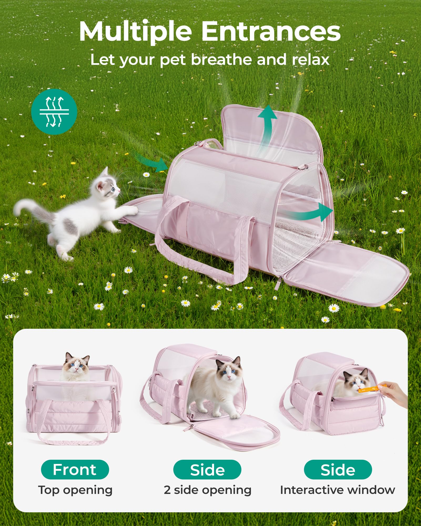 BAGSMART Cat Carrier anti-collapse frame reduces escape risk during transit.
