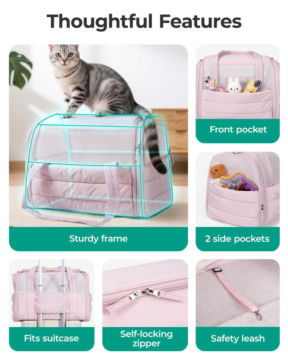 BAGSMART Cat Carrier padded-removable-pad acts as a cozy indoor bed.