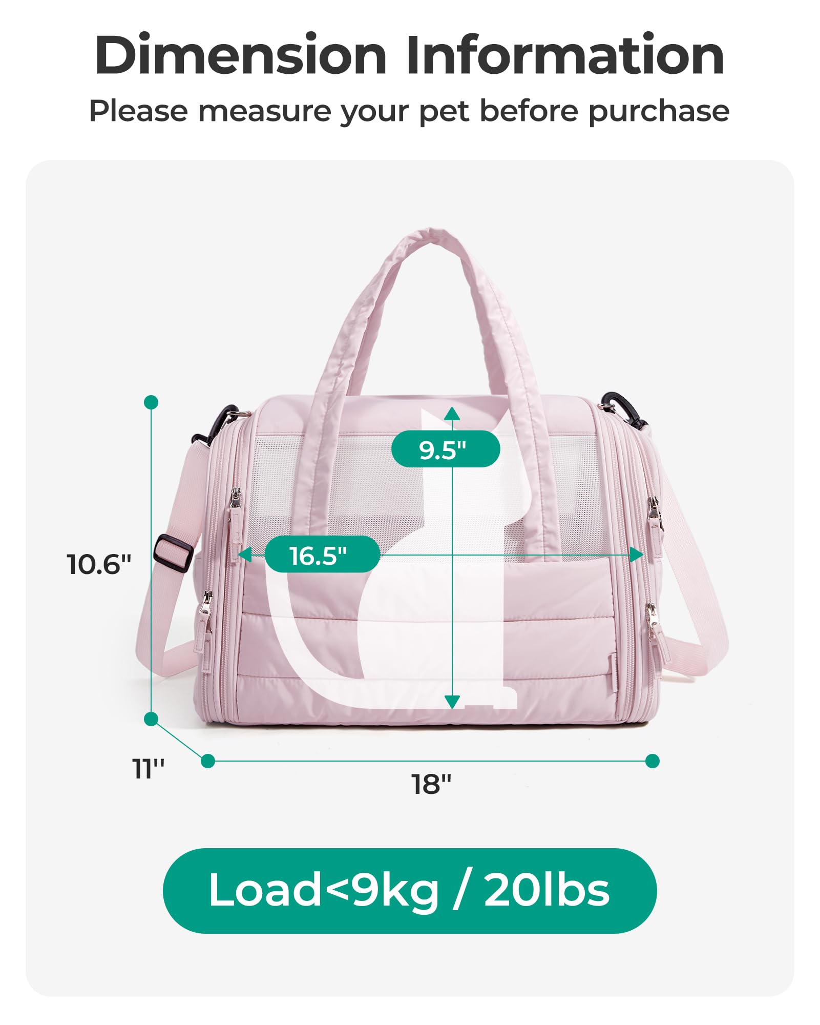 BAGSMART Cat Carrier side view shows breathable mesh for pet comfort.