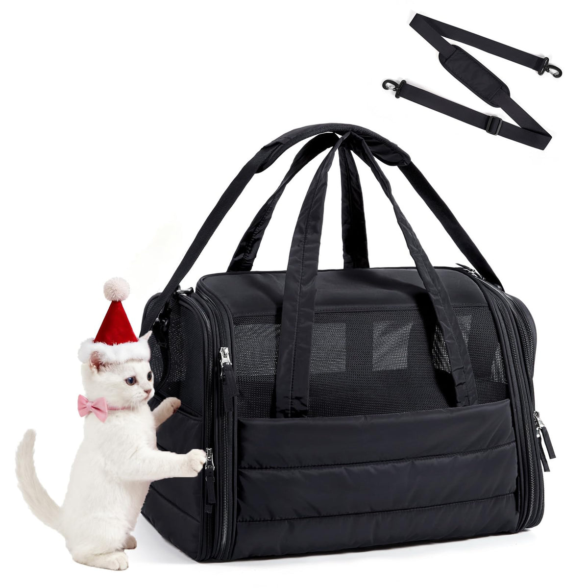 BAGSMART Cat Carrier soft-sided quilted exterior offers stylish travel comfort.
