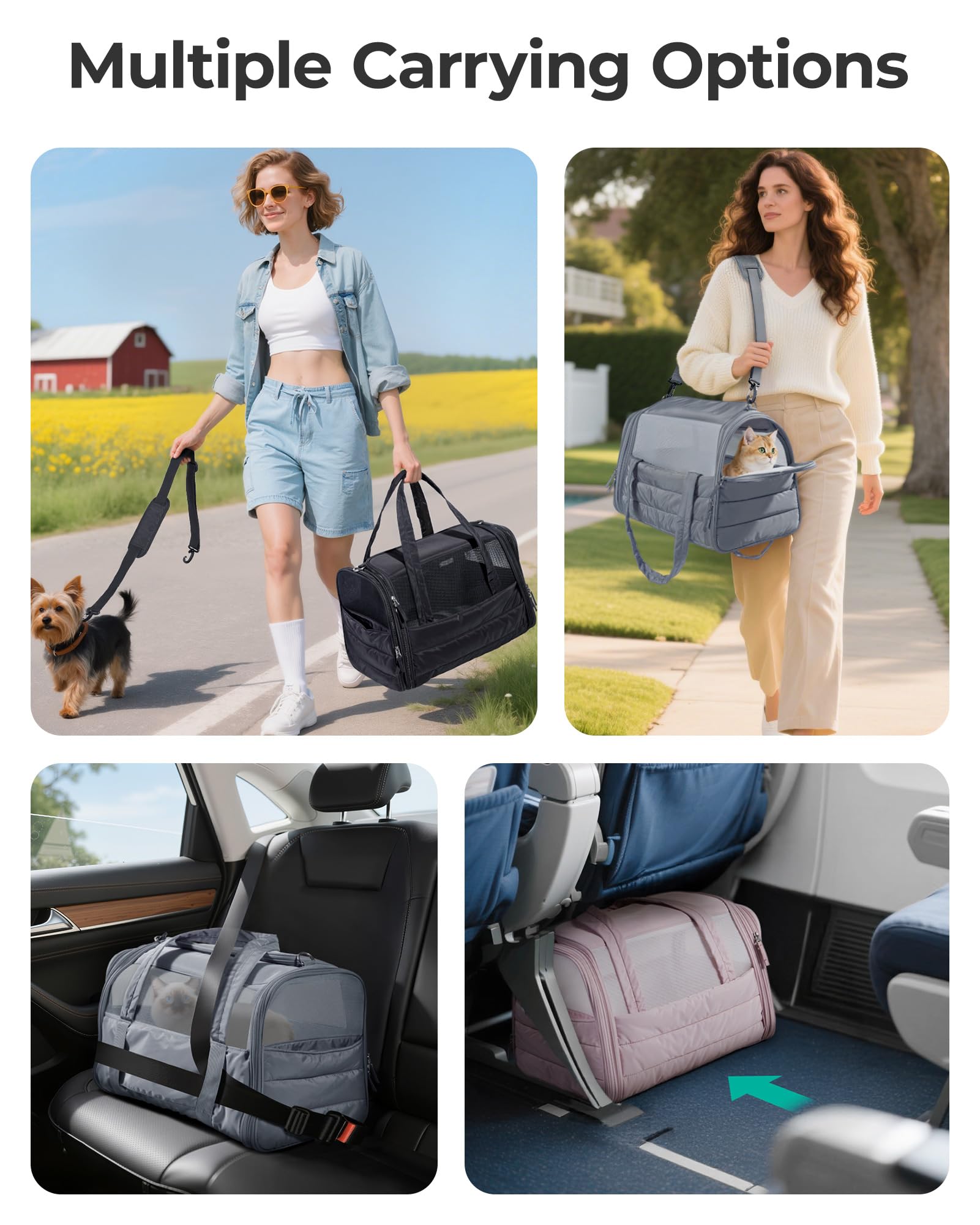 BAGSMART Cat Carrier travel-carrying features include padded handle for easy carrying.