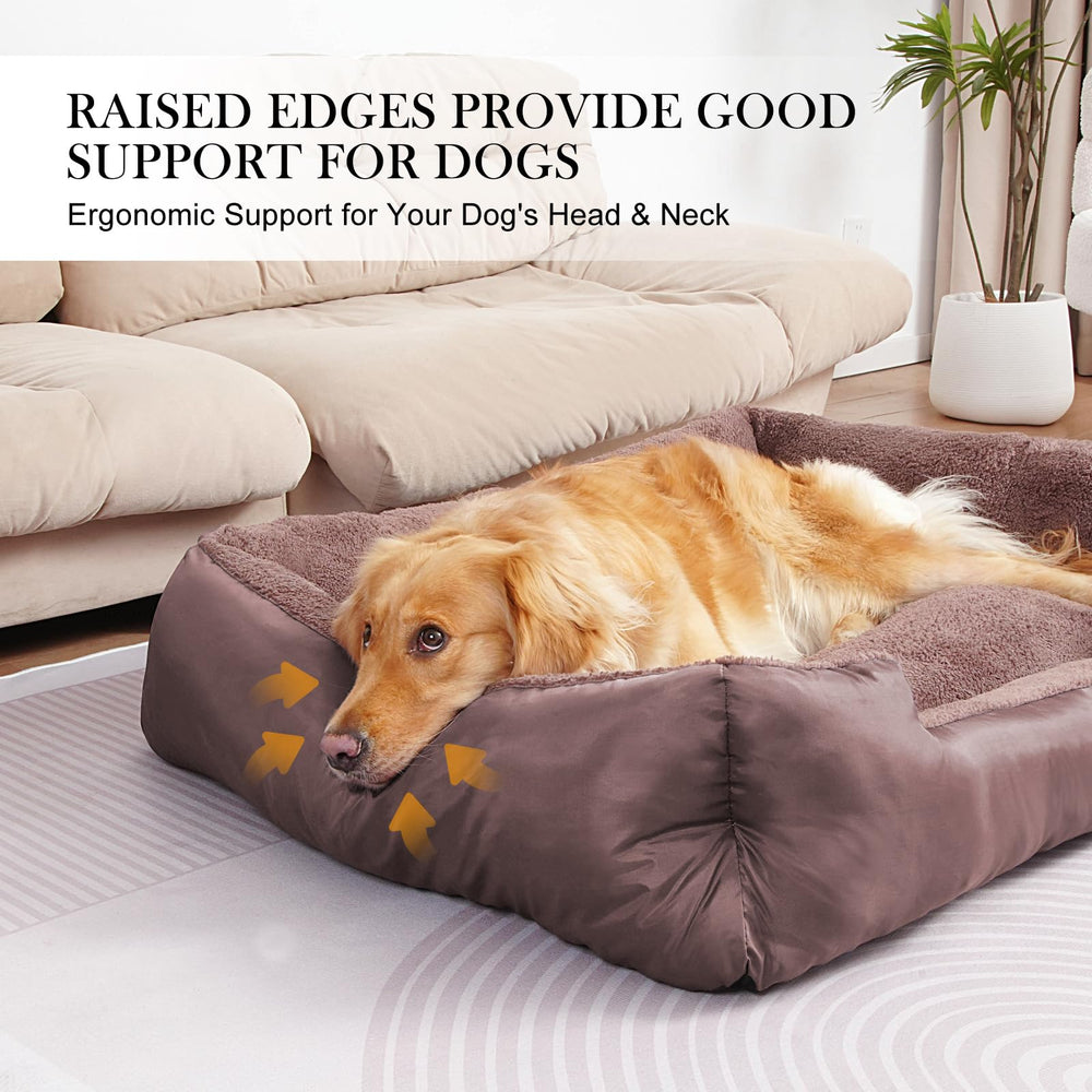BAILARY dog bed raised rim supports neck and head for restful sleep.