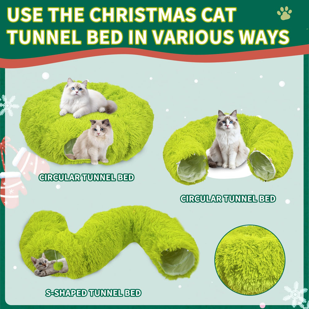 Bailiyake cat tunnel includes dangling toys for pouncing and exploration.
