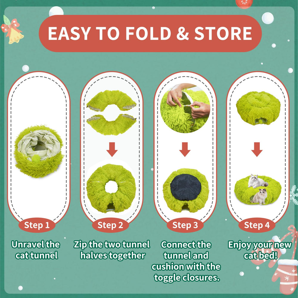 Bailiyake cat tunnel transforms into circle, C-shape, or S-shape for interactive play.