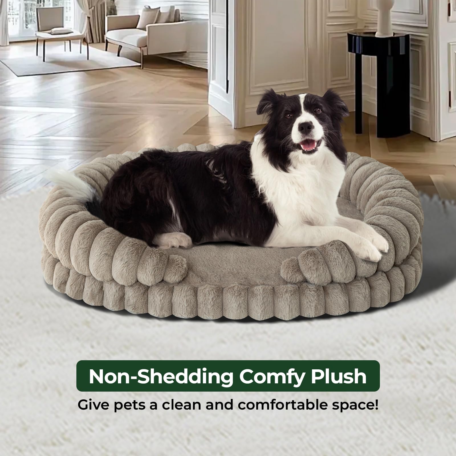 BALANCE 36in oval foam bed gently cushions joints and muscles.