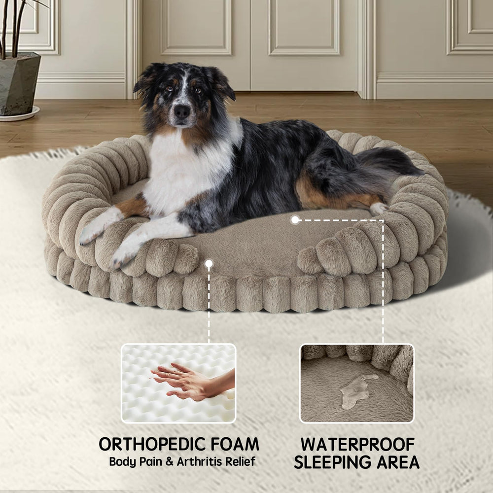 BALANCE dog bed side bolster supports neck alignment for curling dogs.