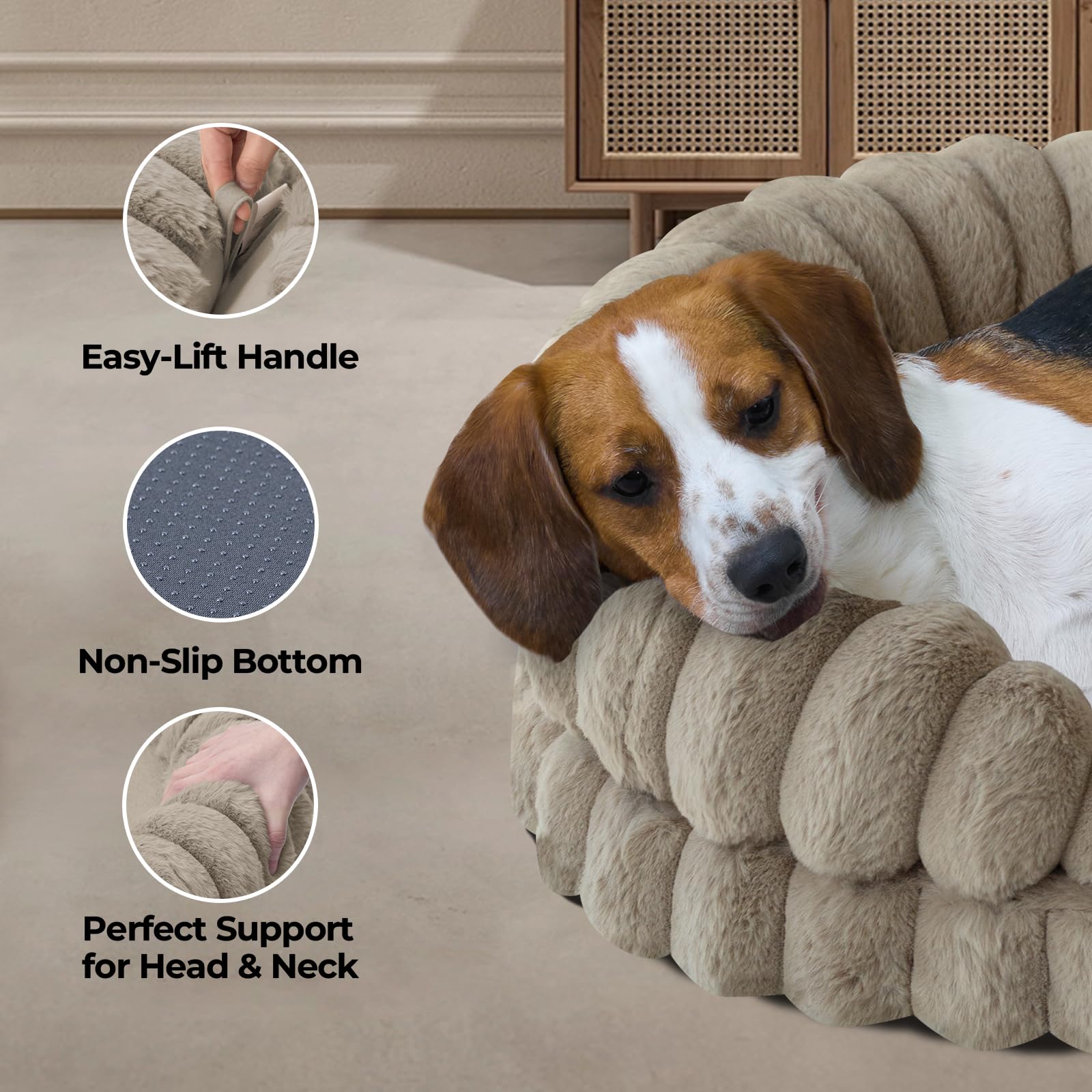 BALANCE bed with non-slip bottom keeps large dogs steady on floors.