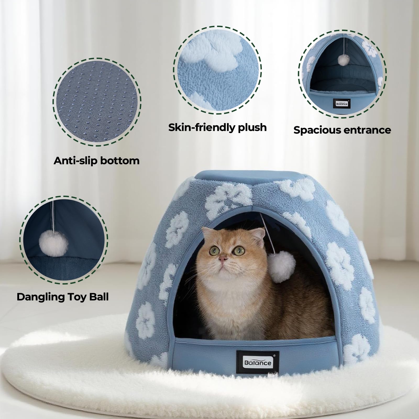 BALANCE Cat Bed blue anti-slip bottom keeps the bed in place on floors.
