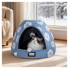 BALANCE Cat Bed blue cave entrance offers a cozy hideaway for indoor cats.
