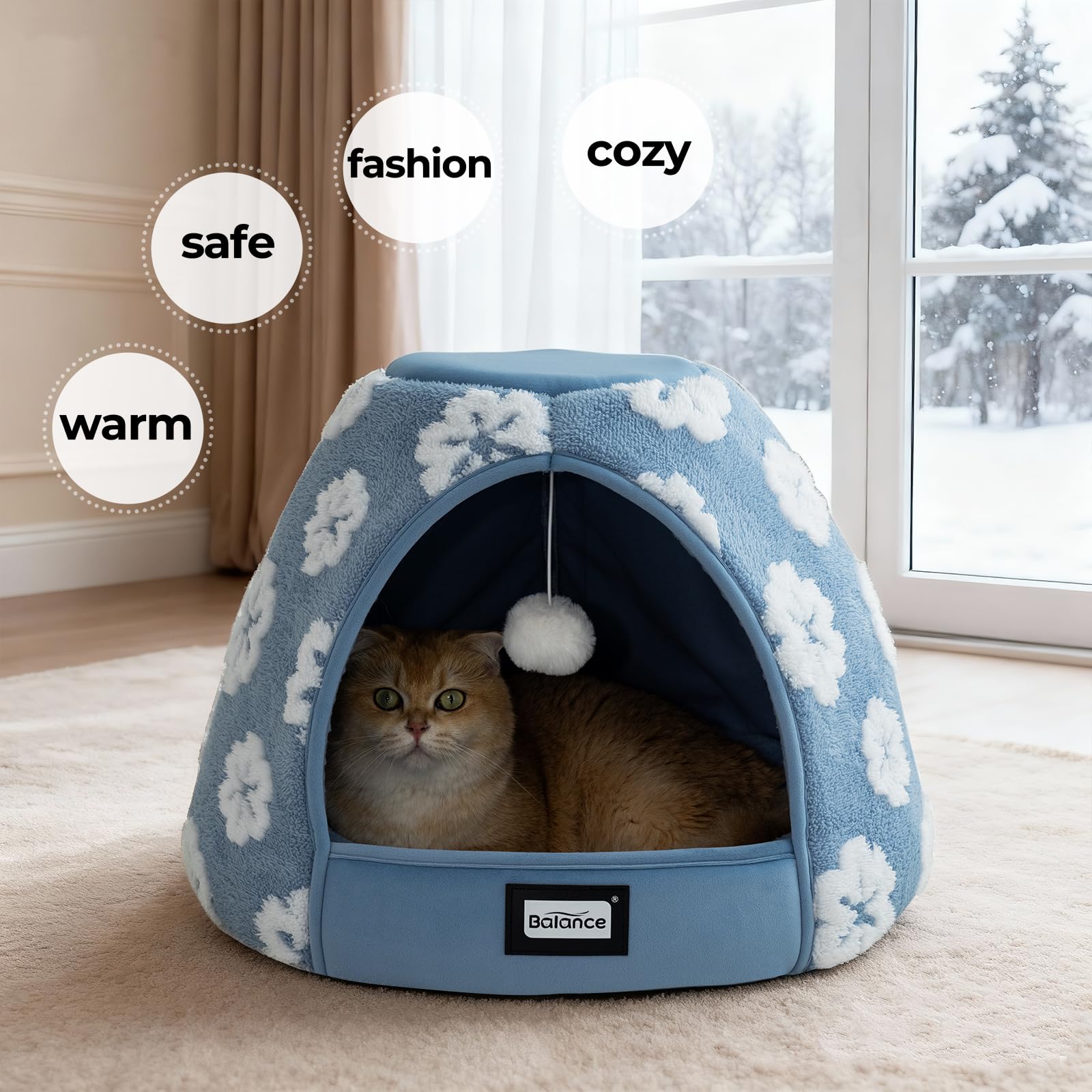 BALANCE Cat Bed blue entry hole enables easy access for kittens and small pets.