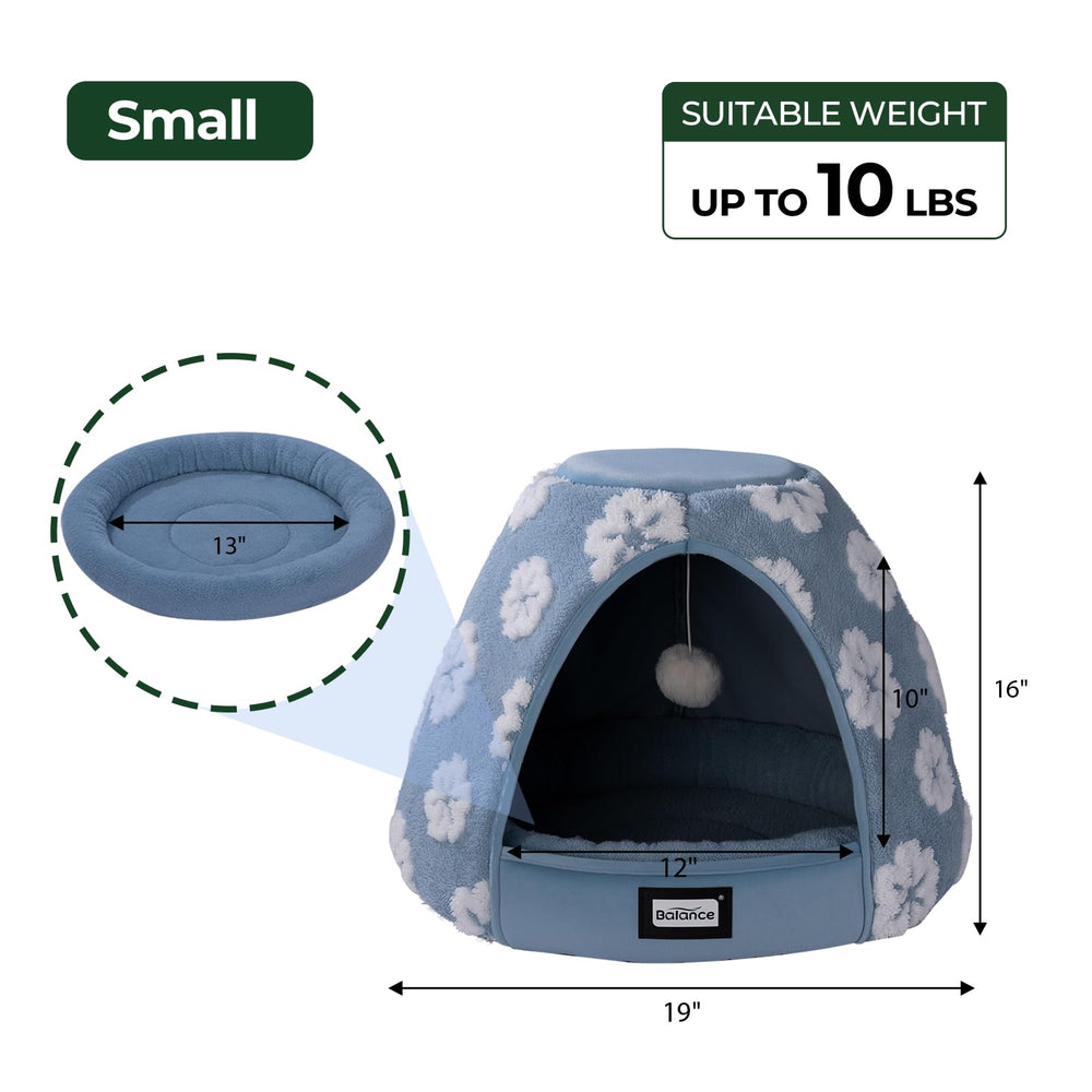 BALANCE Cat Bed blue full setup demonstrates 2-in-1 versatility for nap or hideaway.