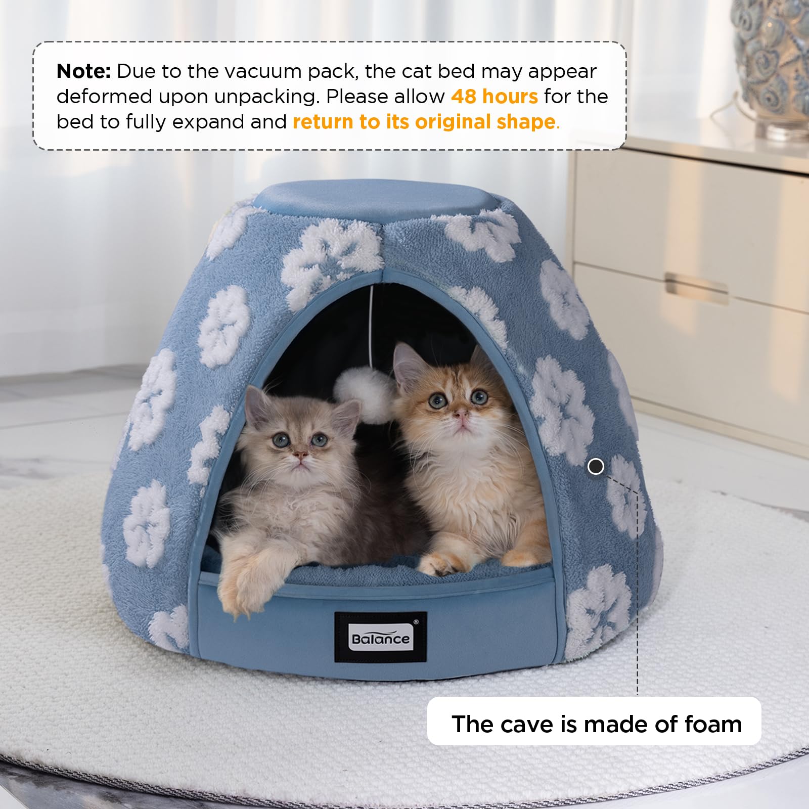 BALANCE Cat Bed blue inner mat is plush and machine washable for easy care.
