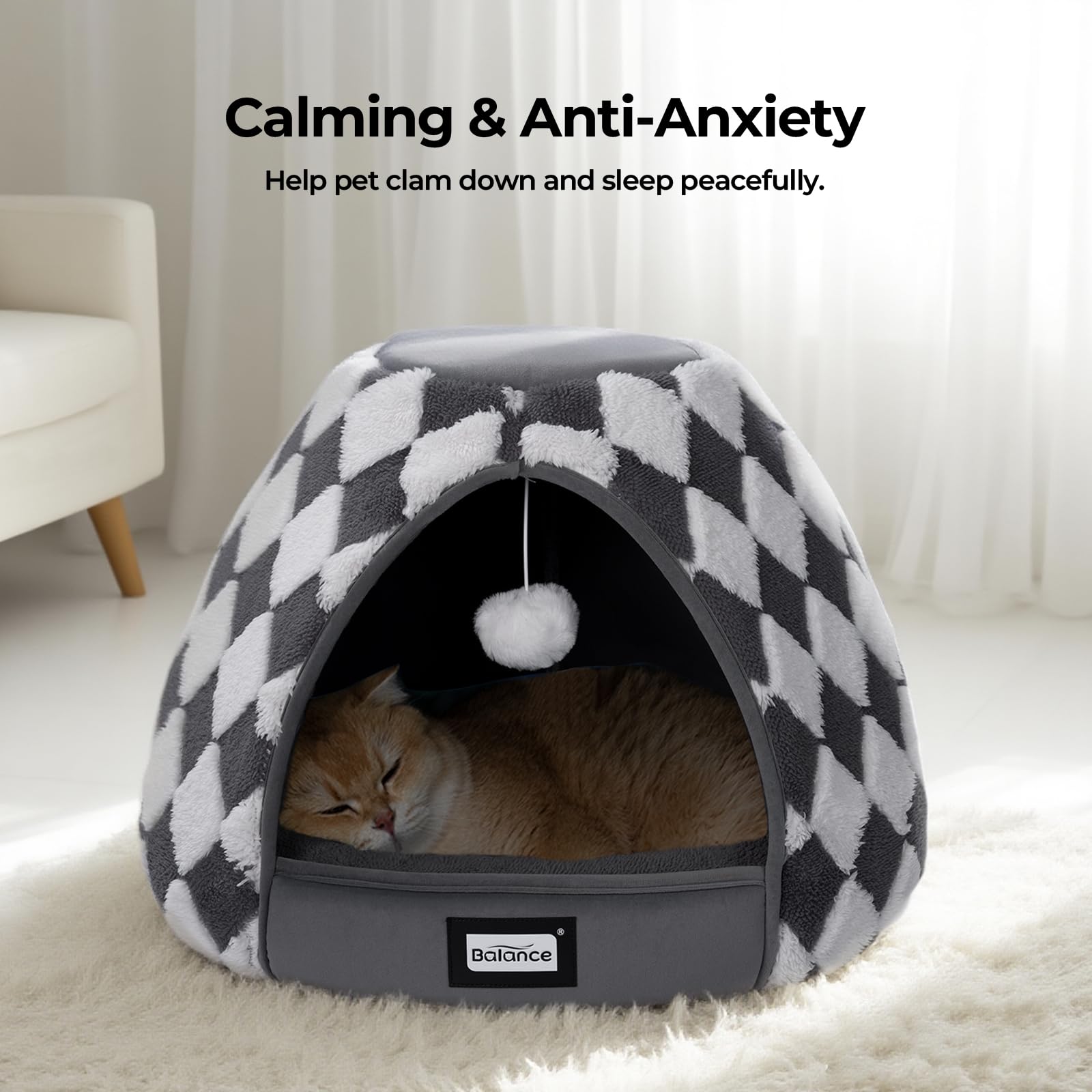 BALANCE cat bed cave inner cushion shows solid foam support for lasting comfort.