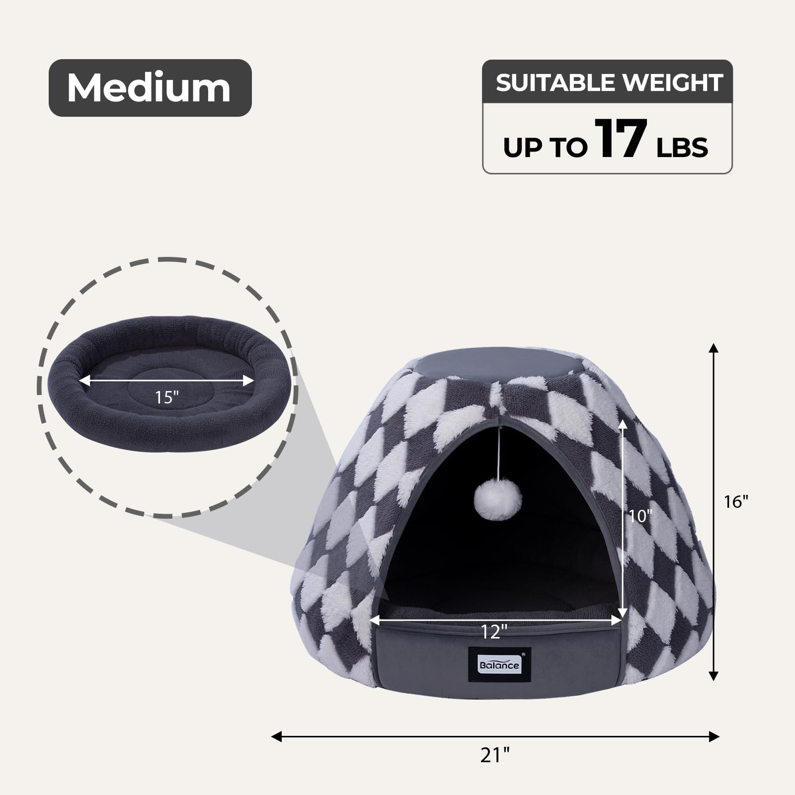 BALANCE cat bed cave jacquard pattern adds style and a cozy hideaway.