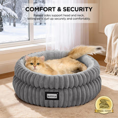 BALANCE cat bed edge-support; higher rim cushions neck and head for curling pets