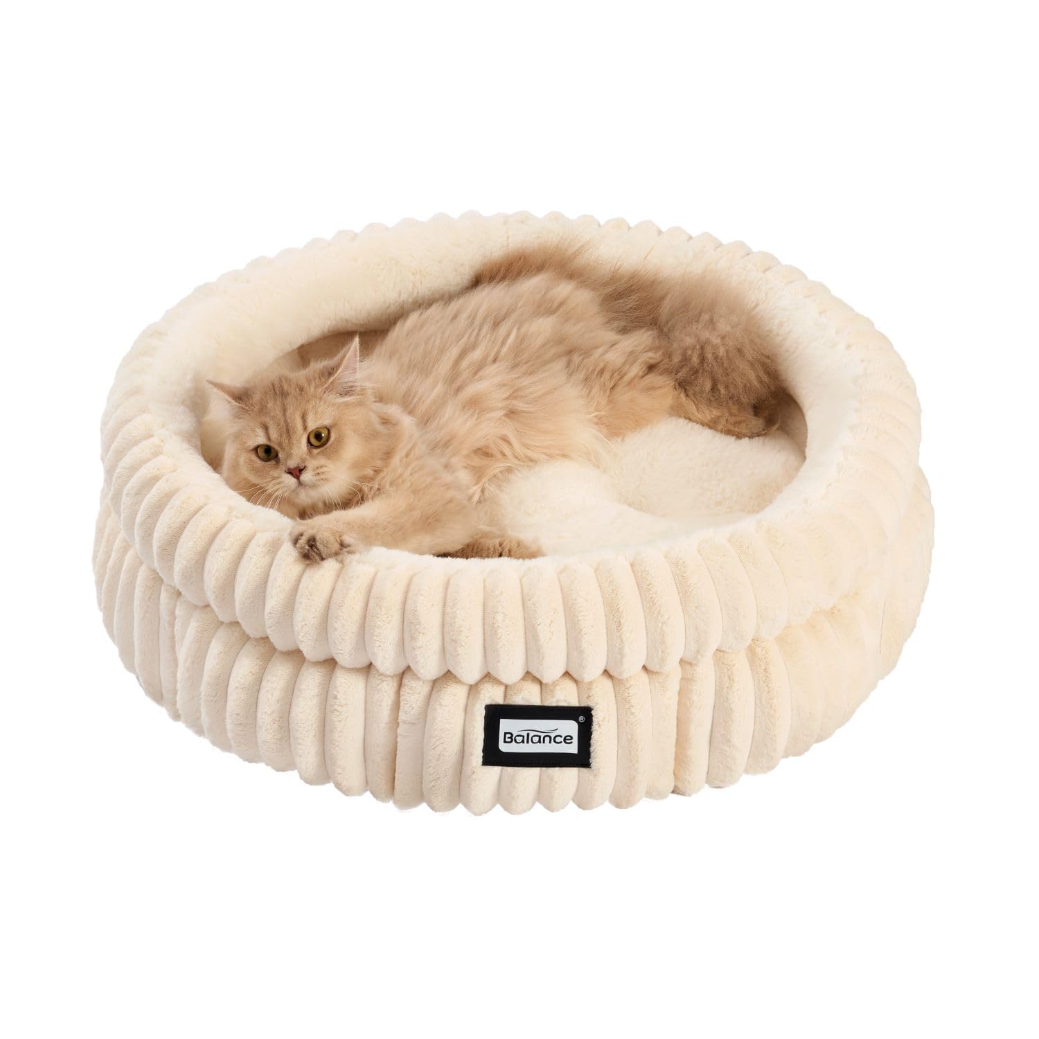BALANCE cat bed with round edge provides neck support for cozy naps