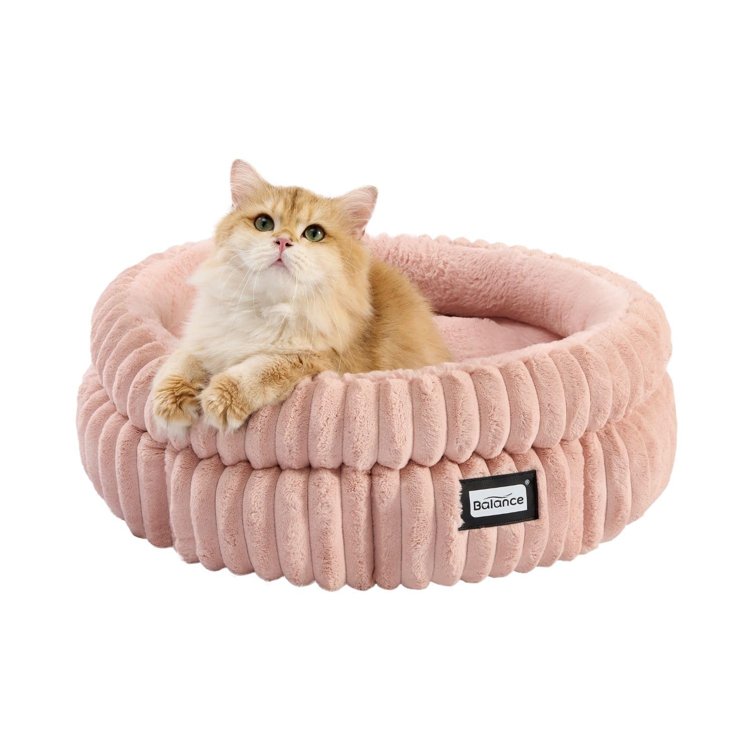 BALANCE cat bed round soft plush fabric delivers cozy warmth for indoor cats