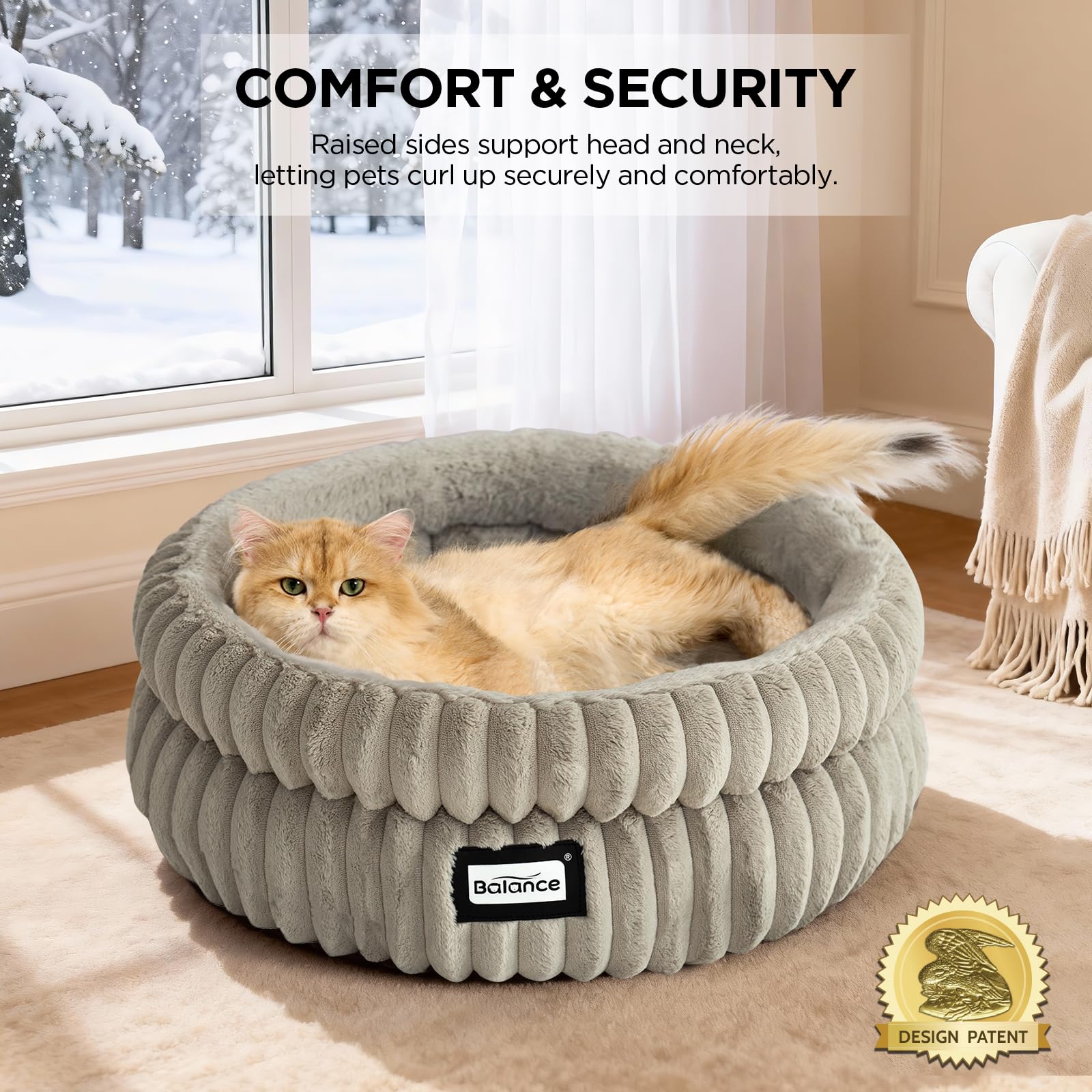 BALANCE cat bed milk plush closeup highlights ultra-soft texture for pets