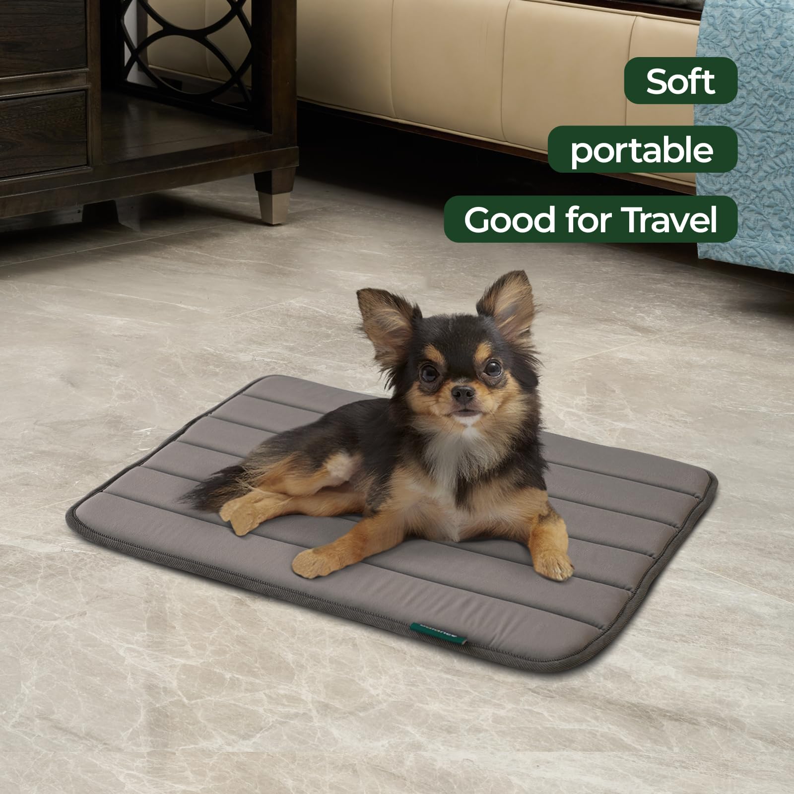 BALANCE anti-slip base keeps the crate mat secure for active pets.
