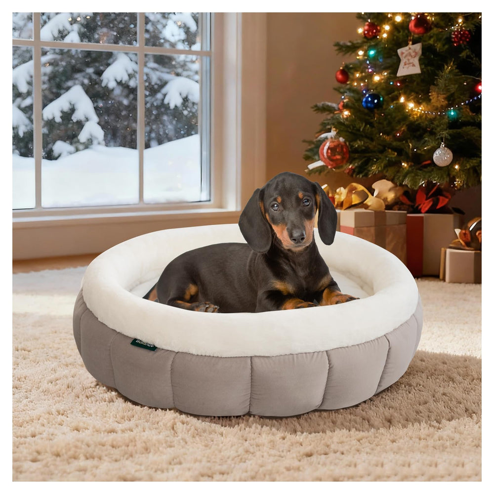 BALANCE donut bed goat round view shows cozy sleep support for small pets.