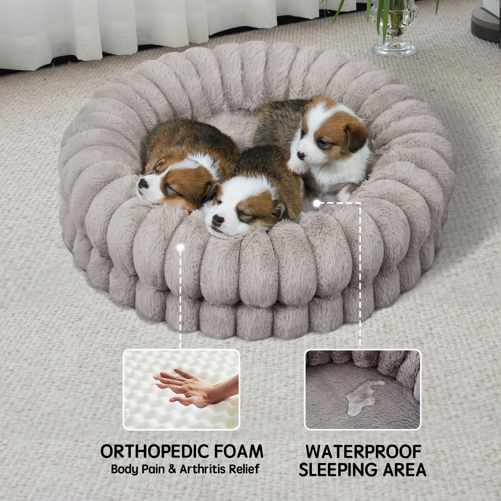 BALANCE Donut Bed uses non-shedding plush fabric for a tidy, comfy space.